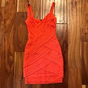 Ruched coral mini dress
